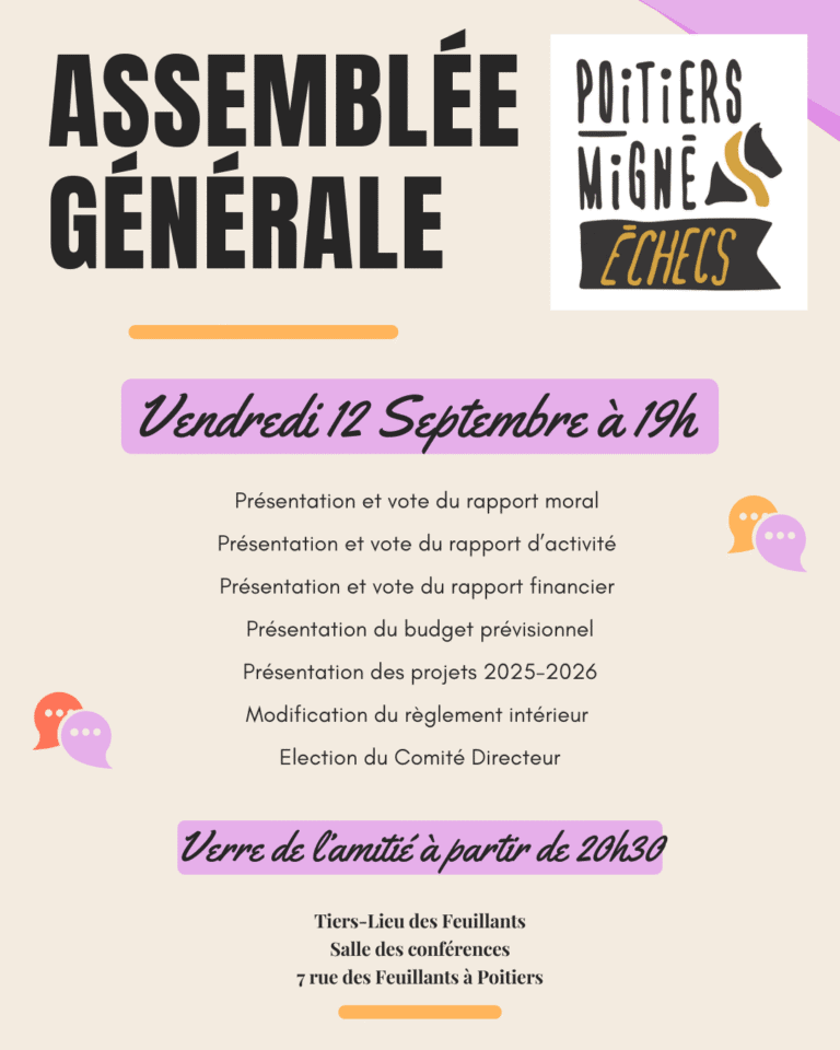 Assemblée Générale Poitiers-Migné Échecs au Tiers-Lieu des Feuillants